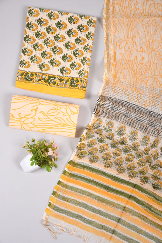 Exclusive Hand Block Cotton Suit With Kota Doriya Dupatta Suits(VKCOTKO04)