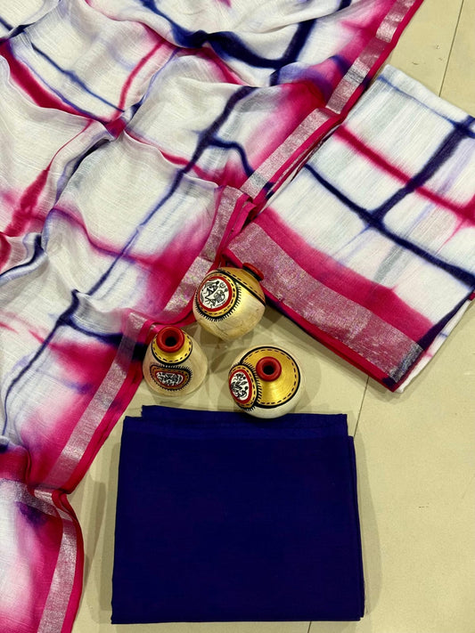 Exclusive Hand Block Linen Suit With Linen  Dupatta(VkLS07)