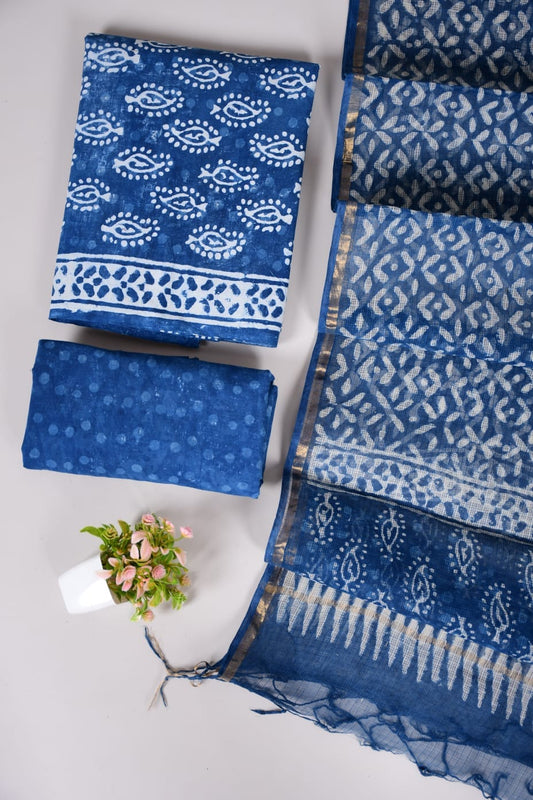 Exclusive Hand Block Cotton Suit With Kota Doriya Dupatta Suits(VKCOTKO01)