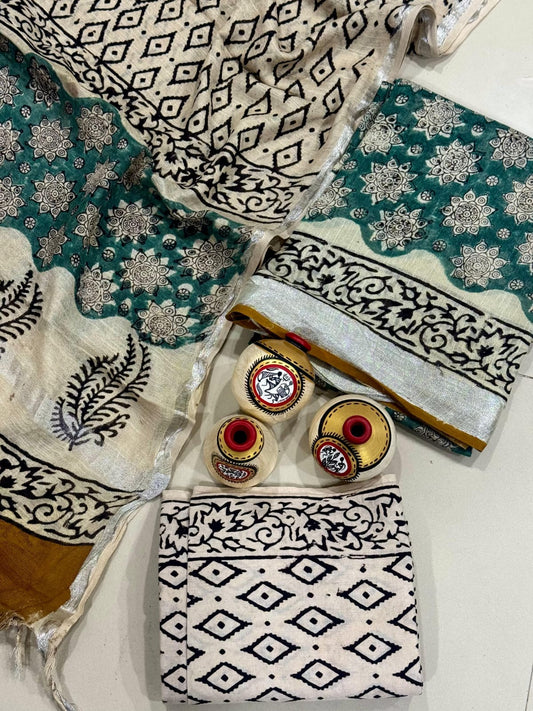 Exclusive Hand Block Linen Suit With Linen Dupatta(VkLS27)