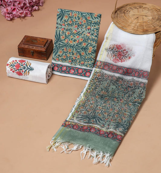 Exclusive Hand Block Cotton Suit With Kota Doriya Dupatta Suits(VKCOTKO22)