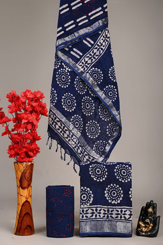 Exclusive Hand Block Linen Suit With Linen Dupatta(VkLS05)