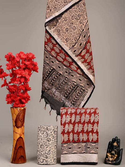Exclusive Hand Block Linen Suit With Linen  Dupatta(VkLS07)