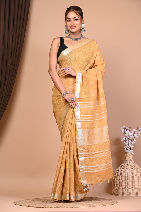 Exclusive Hand Block Linen Saree (VKLS16)