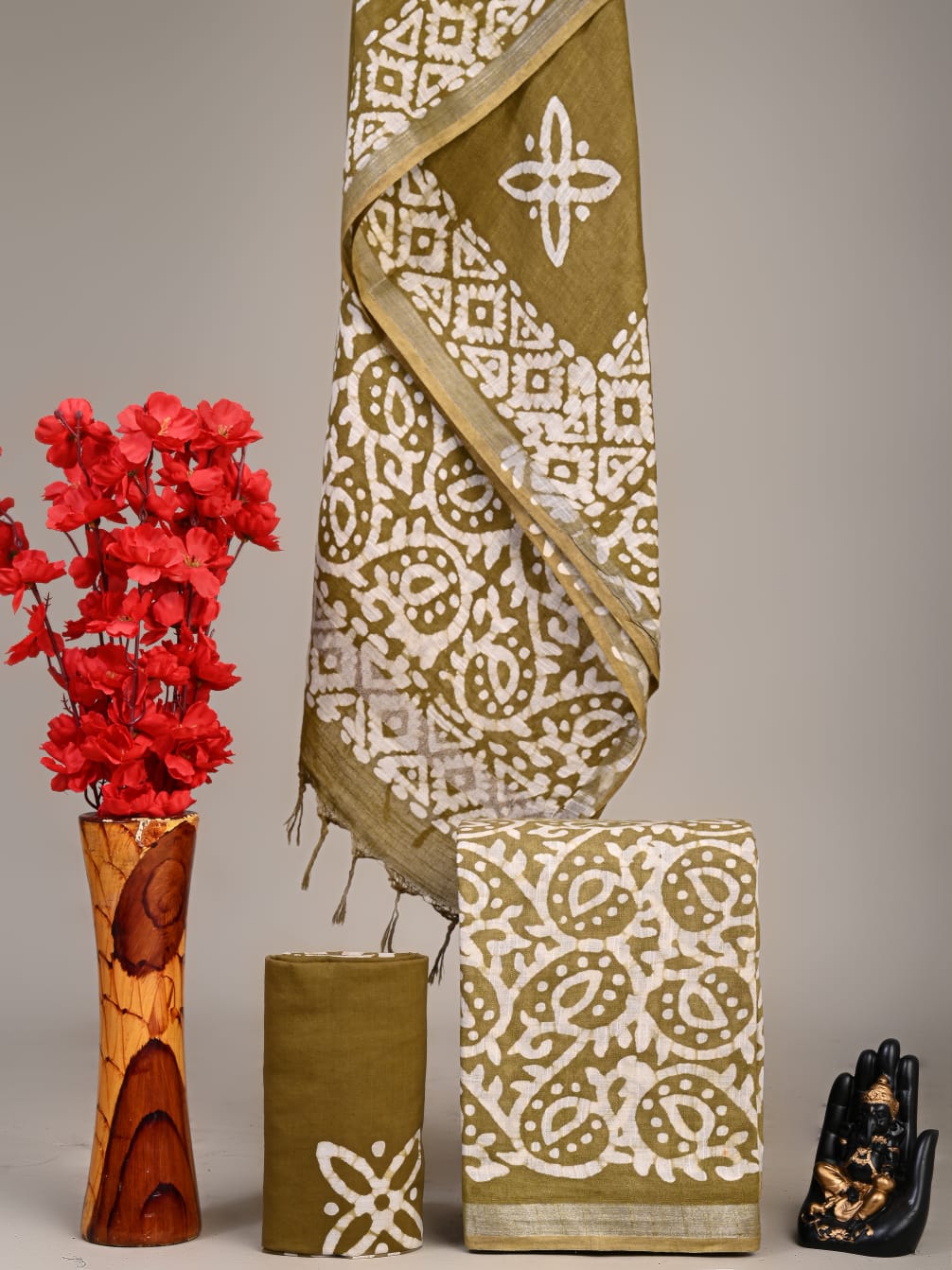 Exclusive Hand Block Linen Suit With Linen Dupatta(VkLS75)