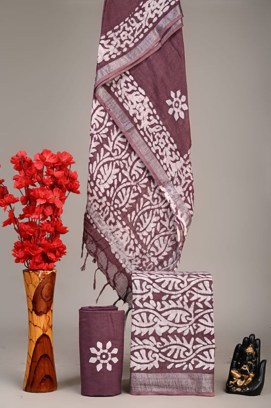 Exclusive Hand Block Linen Suit With Linen Dupatta(VkLS58)