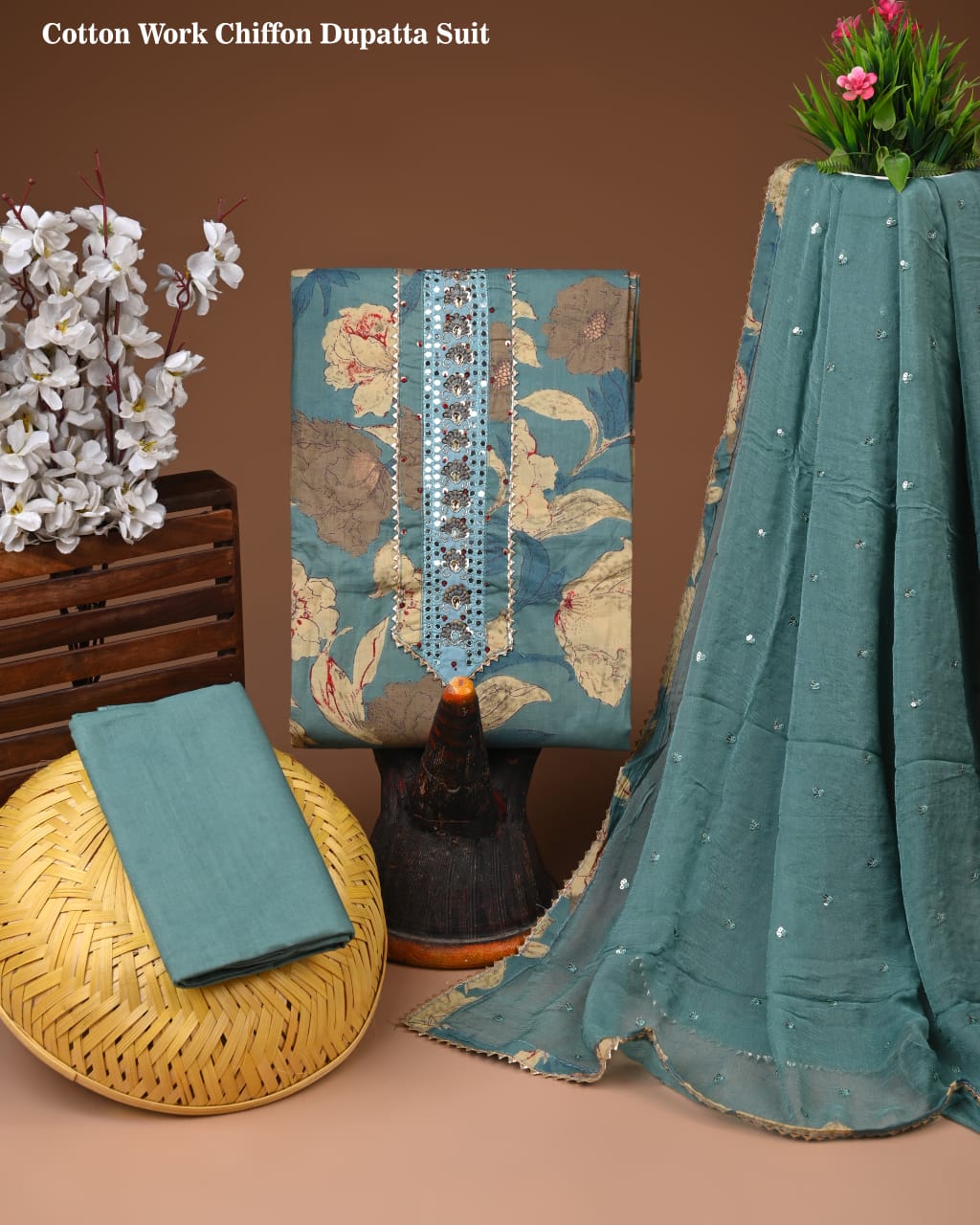 PREMIUM GOTA PATTI COTTON SUIT SET WITH CHIFFON DUPATTA