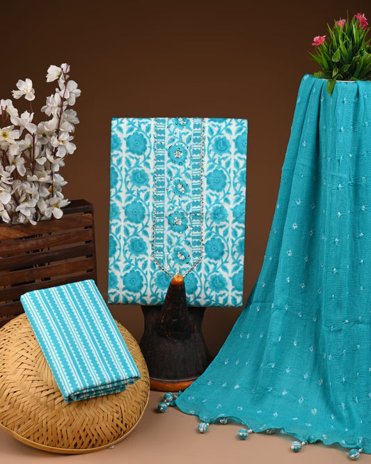 PREMIUM GOTA PATTI COTTON SUIT SET WITH CHIFFON DUPATTA