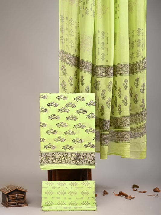 Exclusive Hand Block Cotton Suit With Cotton Dupatta(VKCOT01)