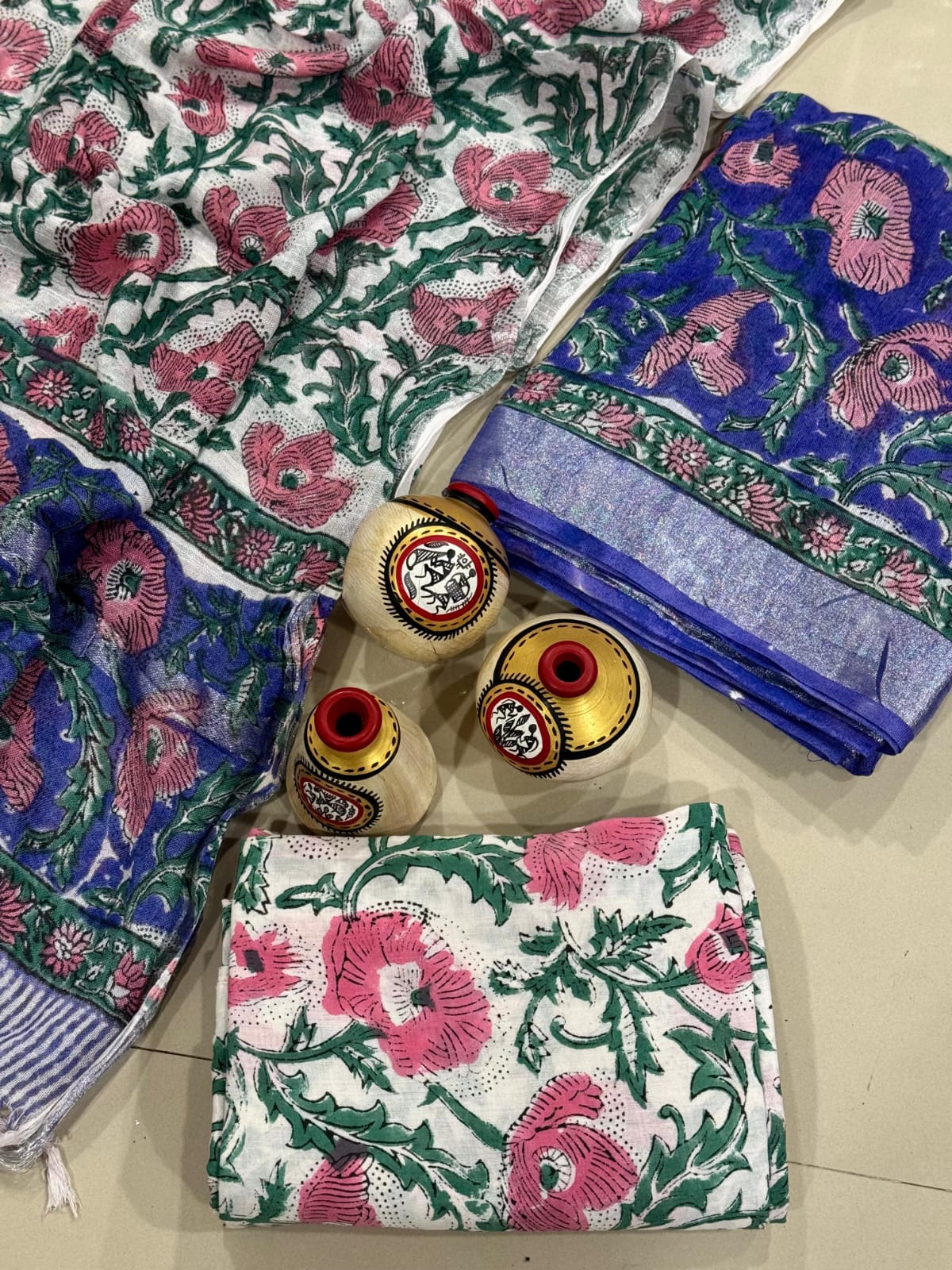 Exclusive Hand Block Linen Suit With Linen Dupatta(VkLS33)