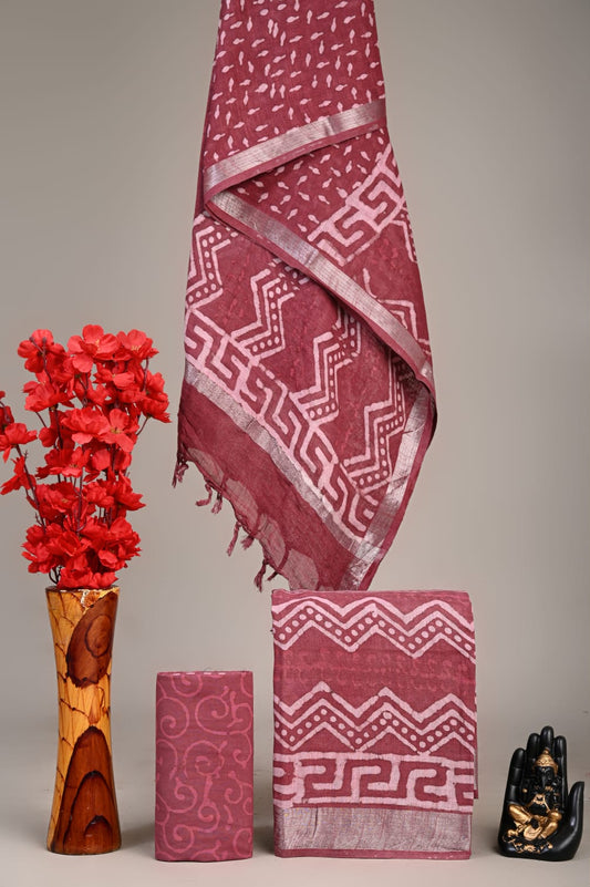 Exclusive Hand Block Linen Suit With Linen Dupatta(VkLS40)