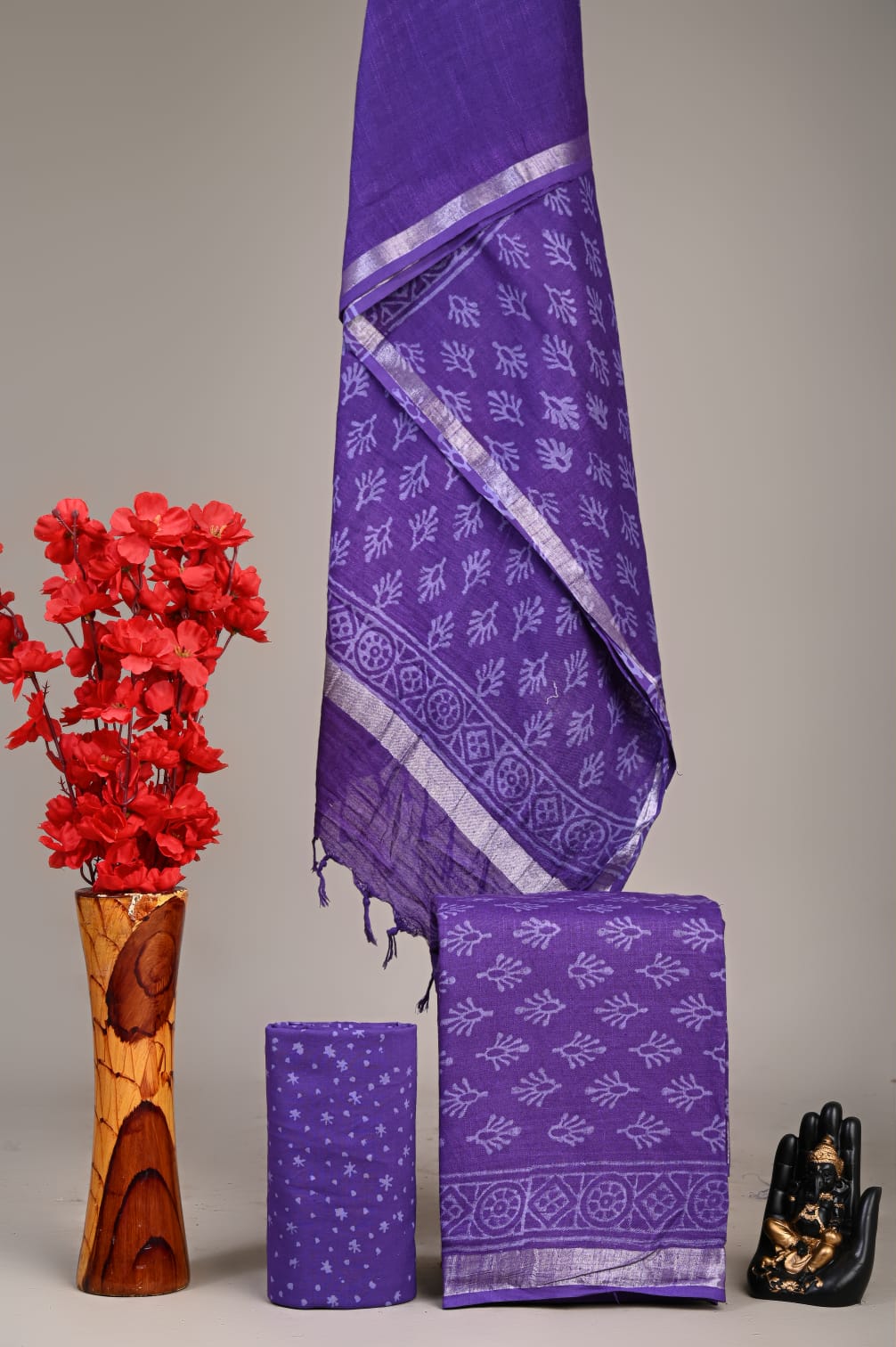 Exclusive Hand Block Linen Suit With Linen Dupatta(VkLS80)