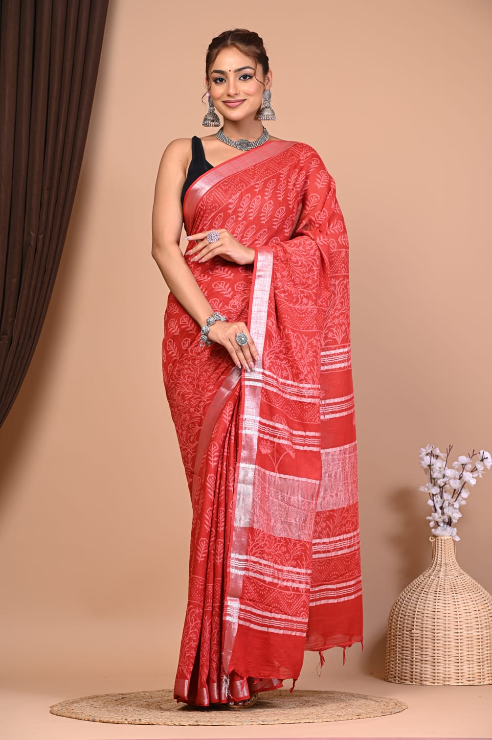 Exclusive Hand Block Linen Saree (VKLS17)