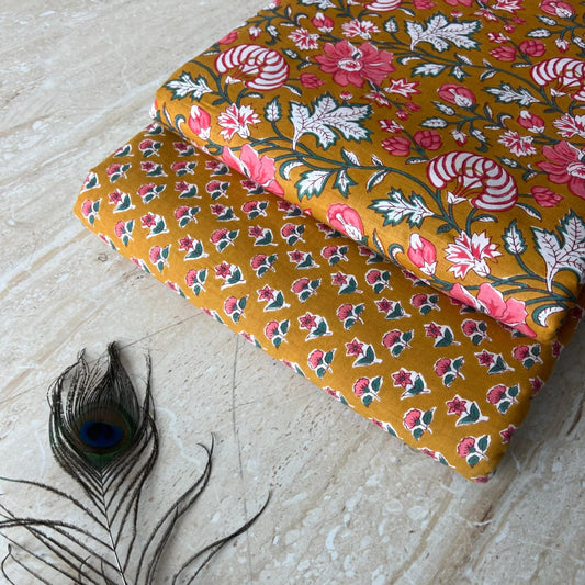 Elegant Hand Block Printed Cotton Top And Bottom Suit Sets(VKTB03)