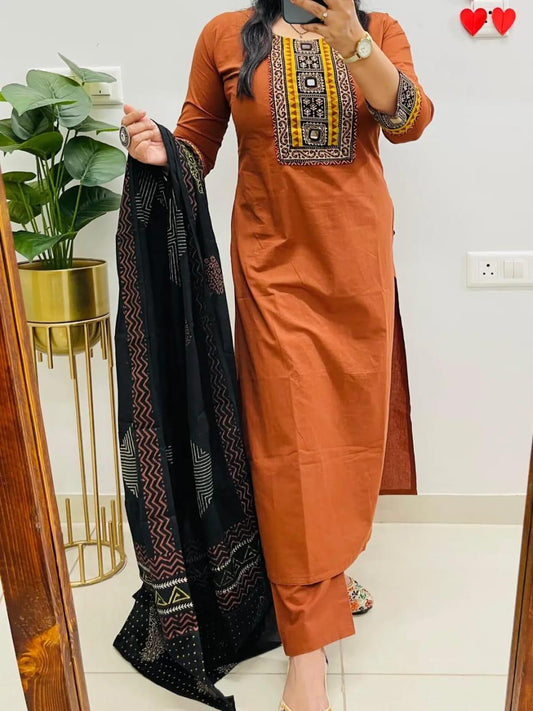 Beautiful pure cotton kurti pant dupatta set