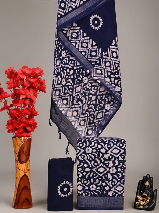 Exclusive Hand Block Linen Suit With Linen Dupatta(VkLS69)