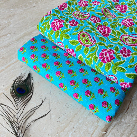 Elegant Hand Block Printed Cotton Top And Bottom Suit Sets(VKTB19)
