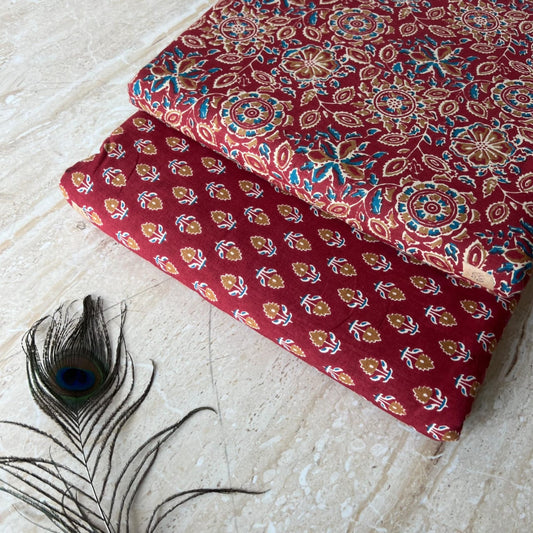 Elegant Hand Block Printed Cotton Top And Bottom Suit Sets(VKTB41)