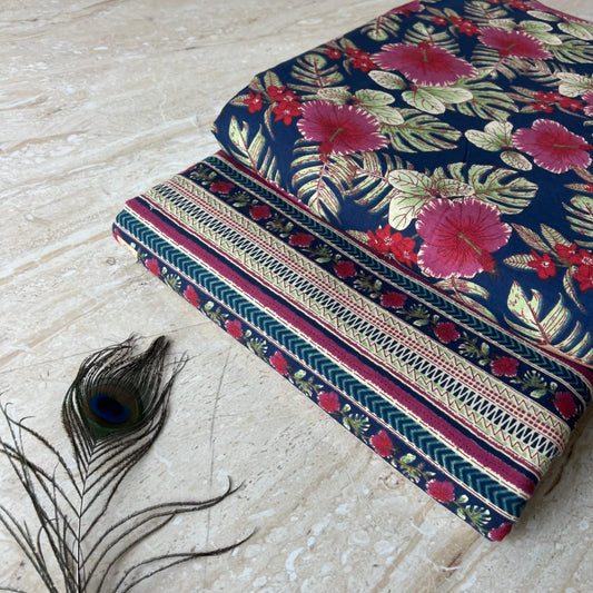 Elegant Hand Block Printed Cotton Top And Bottom Suit Sets(VKTB07)