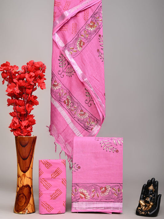 Exclusive Hand Block Linen Suit With Linen  Dupatta(VkLS02)