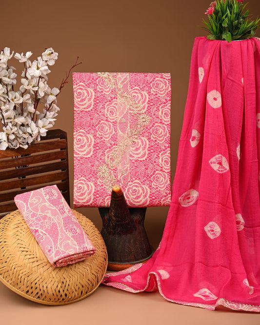 PREMIUM GOTA PATTI COTTON SUIT SET WITH CHIFFON DUPATTA