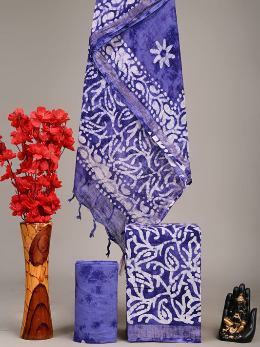 Exclusive Hand Block Linen Suit With Linen Dupatta(VkLS57)