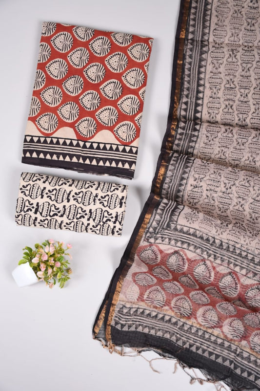 Exclusive Hand Block Cotton Suit With Kota Doriya Dupatta Suits(VKCOTKO09)