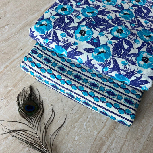 Elegant Hand Block Printed Cotton Top And Bottom Suit Sets(VKTB38)