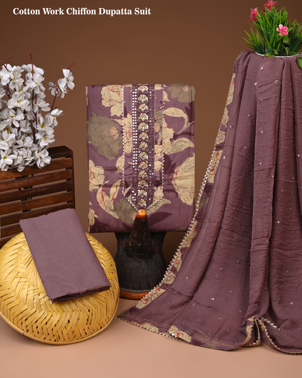 PREMIUM GOTA PATTI COTTON SUIT SET WITH CHIFFON DUPATTA