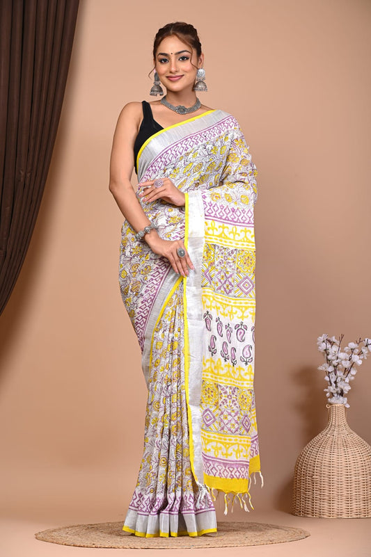 Exclusive Hand Block Linen Saree (VKLS04)