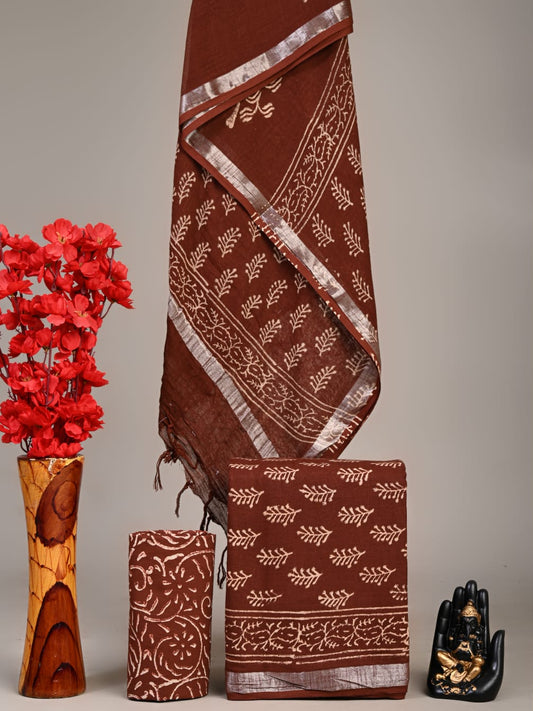 Exclusive Hand Block Linen Suit With Linen Dupatta(VkLS32)