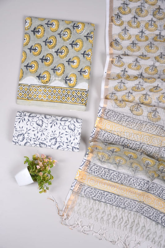 Exclusive Hand Block Cotton Suit With Kota Doriya Dupatta Suits(VKCOTKO35)