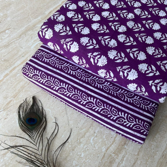 Elegant Hand Block Printed Cotton Top And Bottom Suit Sets(VKTB40)