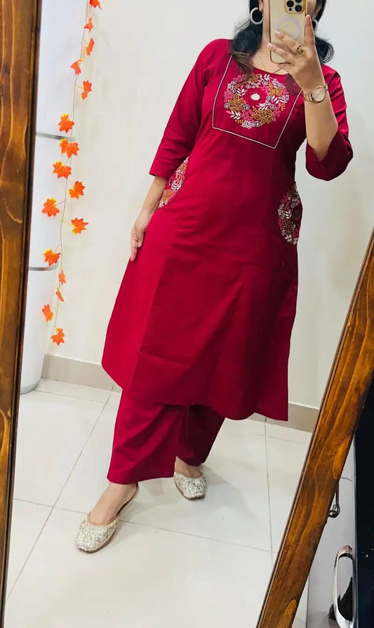 *NEW LAUNCH Stylish embroidery work Ethnic Kurti Palazzo Set*