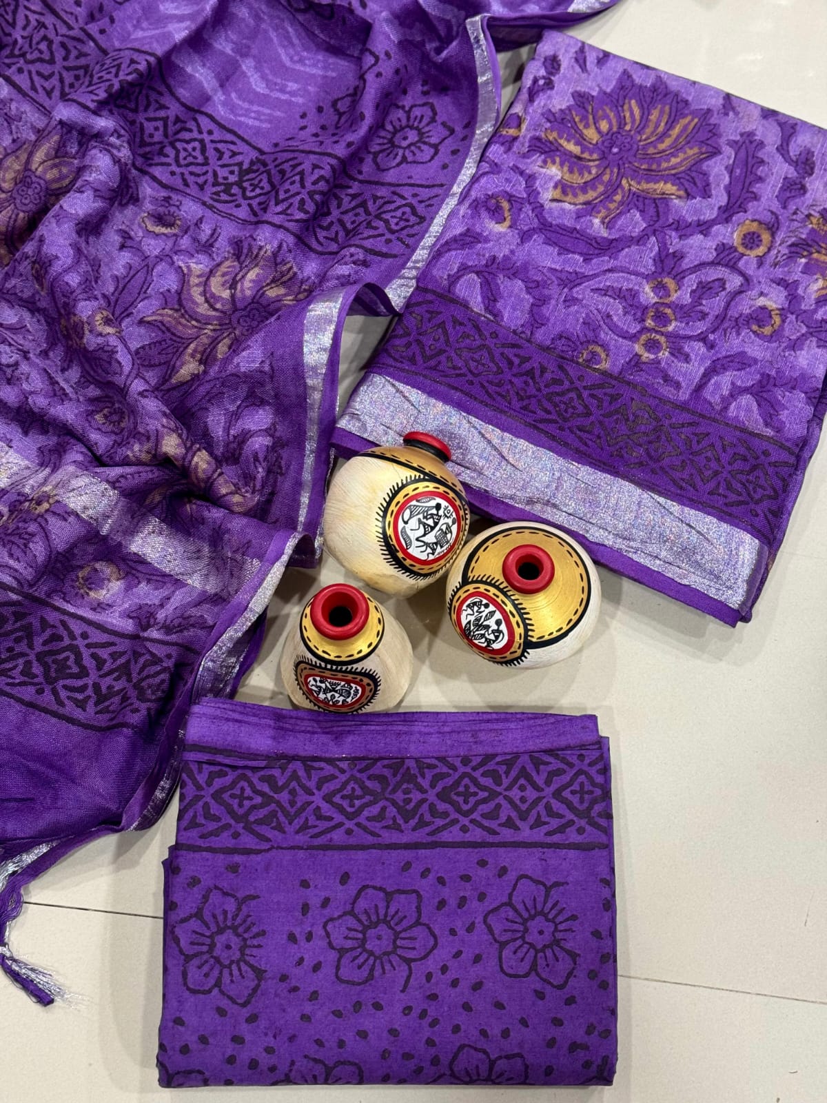 Exclusive Hand Block Linen Suit With Linen Dupatta(VkLS26)