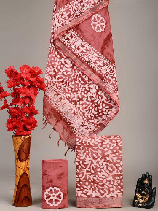 Exclusive Hand Block Linen Suit With Linen Dupatta(VkLS70)