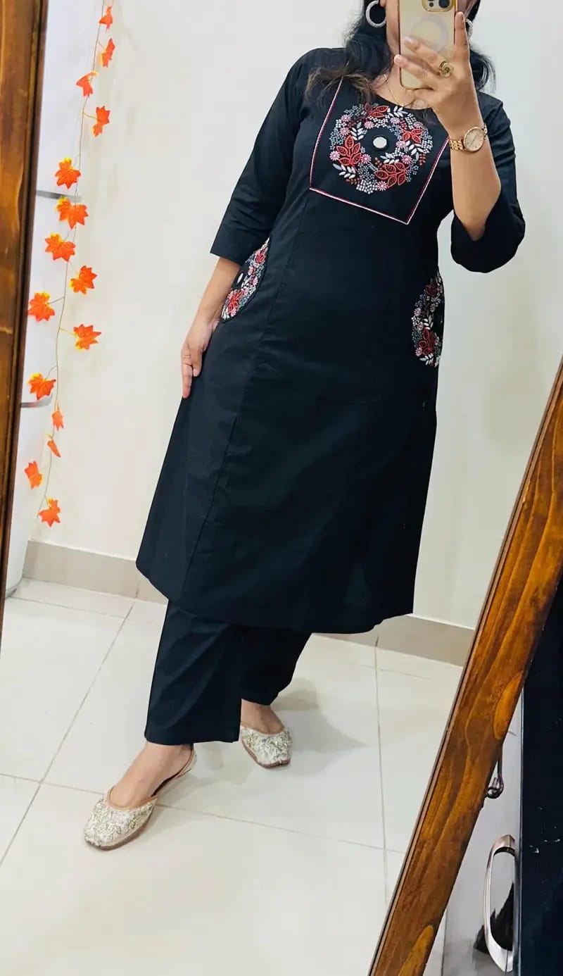 *NEW LAUNCH Stylish embroidery work Ethnic Kurti Palazzo Set*