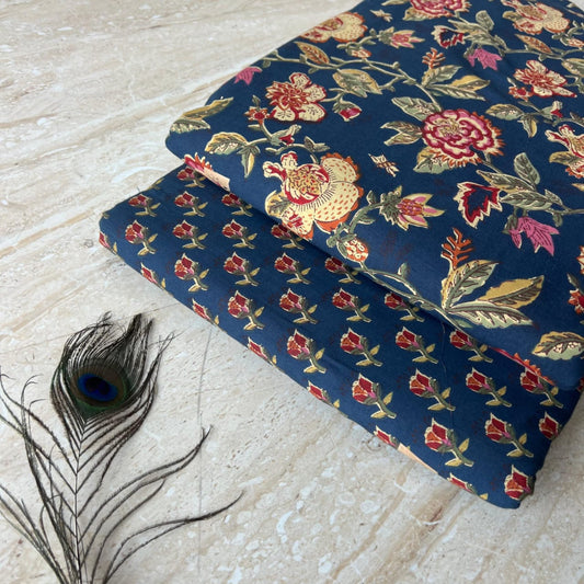 Elegant Hand Block Printed Cotton Top And Bottom Suit Sets(VKTB32)