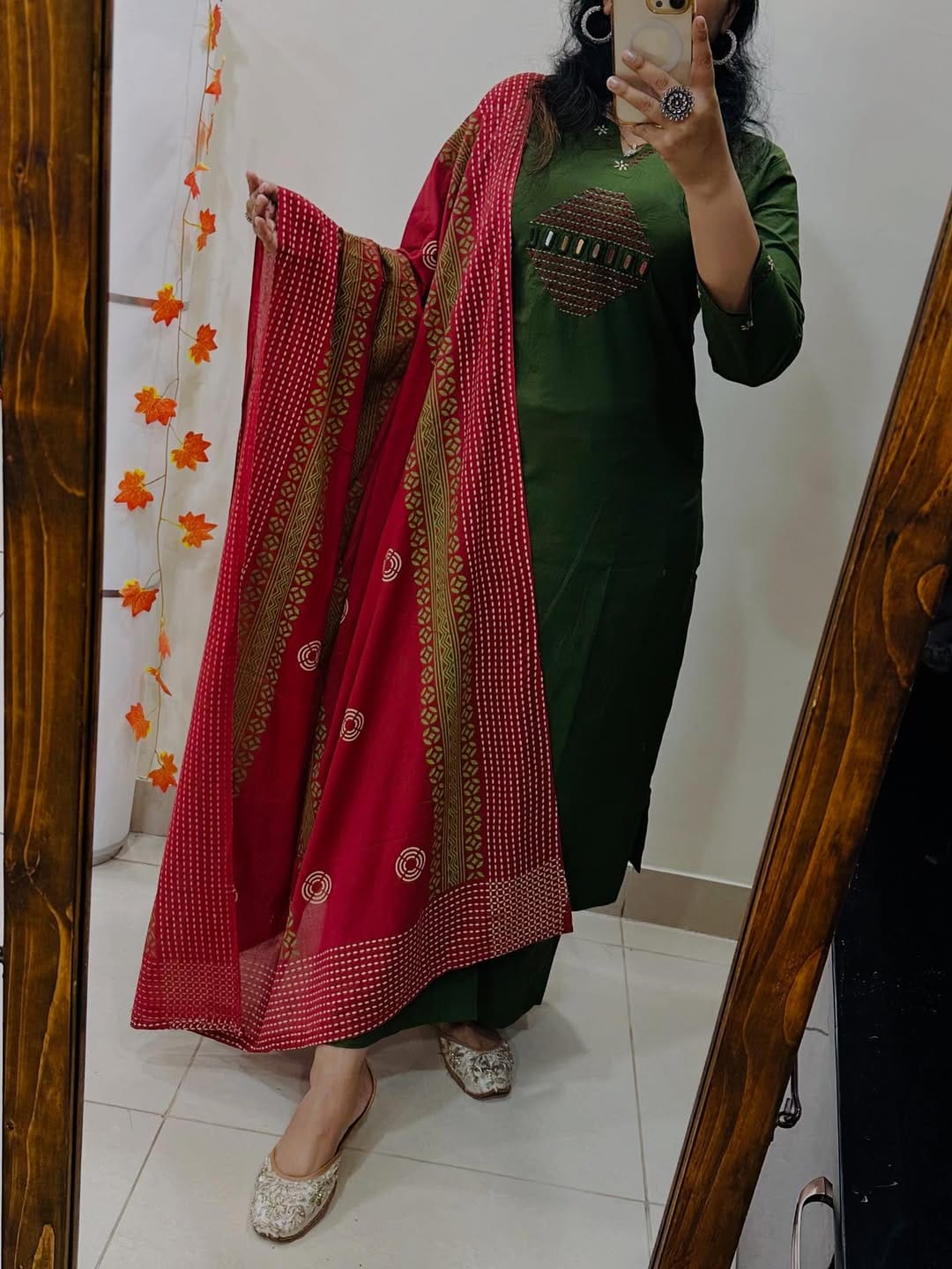 EMBROIDERED COTTON KURTI PANT WITH DUPATTA SUIT SET