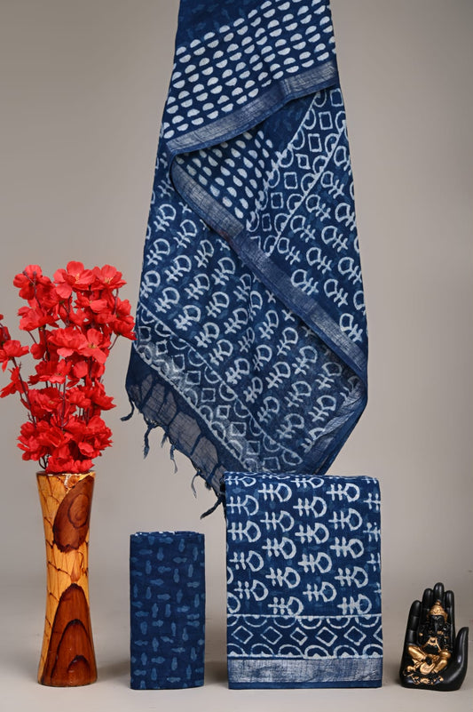 Exclusive Hand Block Linen Suit With Linen Dupatta(VkLS21)