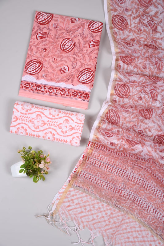 Exclusive Hand Block Cotton Suit With Kota Doriya Dupatta Suits(VKCOTKO39)