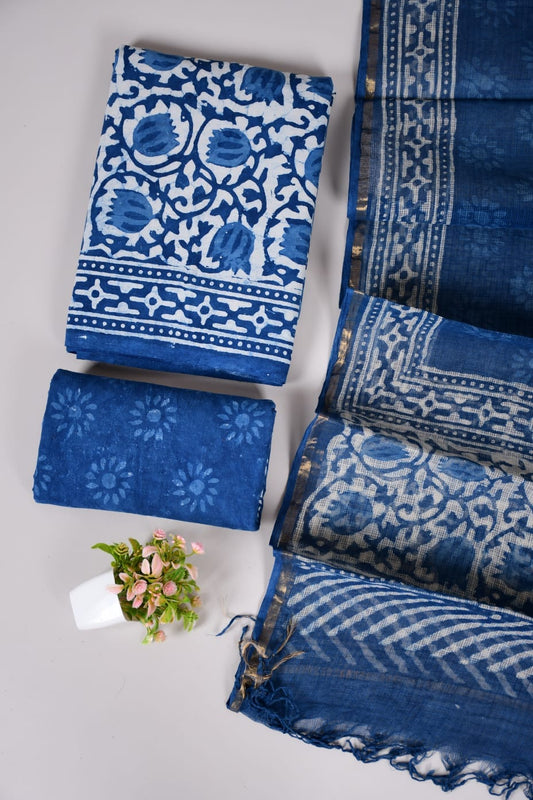 Exclusive Hand Block Cotton Suit With Kota Doriya Dupatta Suits(VKCOTKO52)