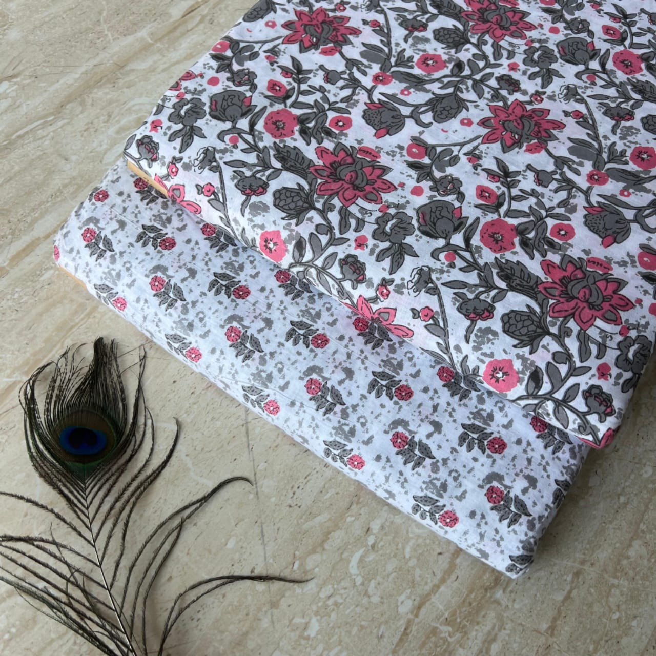 Elegant Hand Block Printed Cotton Top And Bottom Suit Sets(VKTB42)
