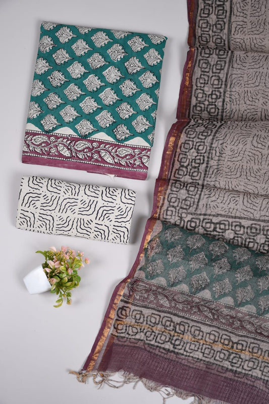 Exclusive Hand Block Cotton Suit With Kota Doriya Dupatta Suits(VKCOTKO23)