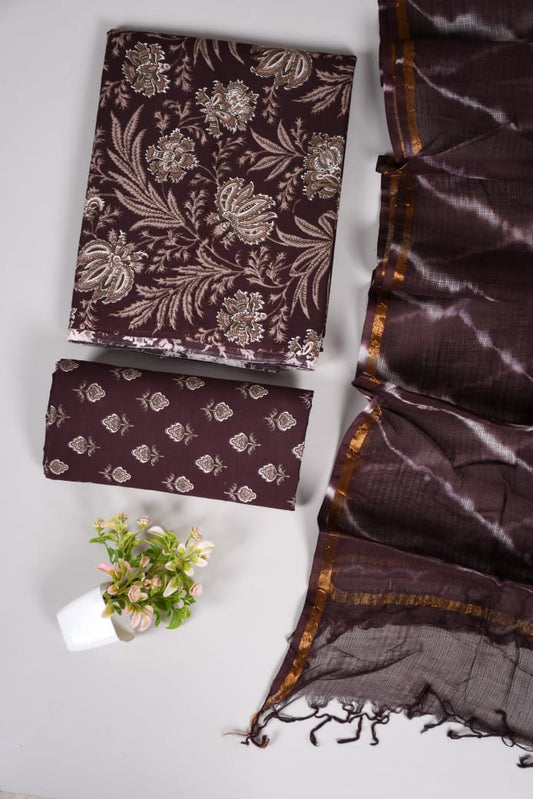 Exclusive Hand Block Cotton Suit With Kota Doriya Dupatta Suits(VKCOTKO33)