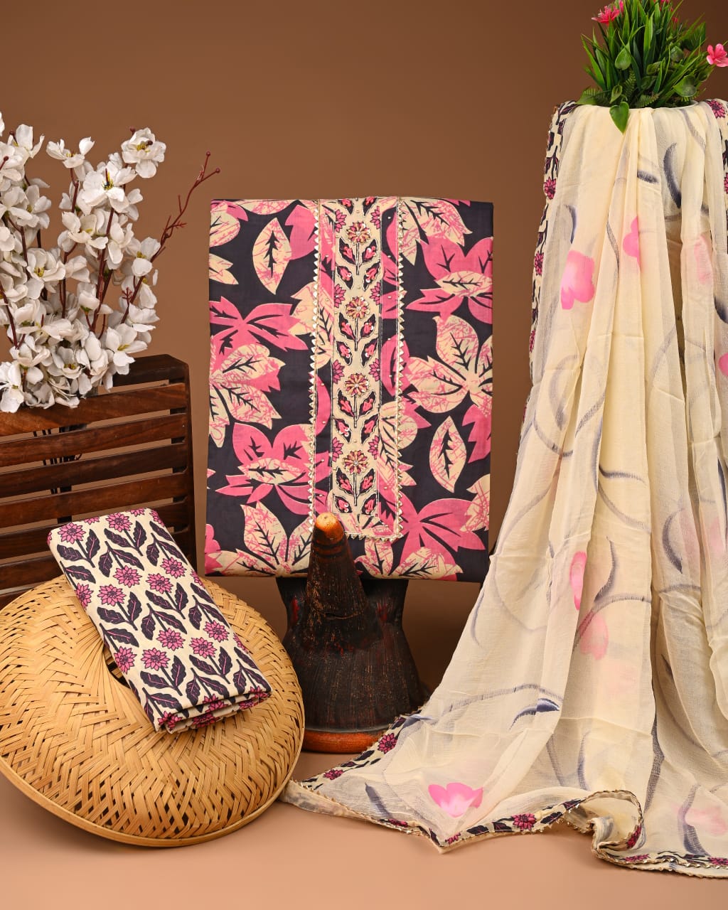 PREMIUM GOTA PATTI COTTON SUIT SET WITH CHIFFON DUPATTA