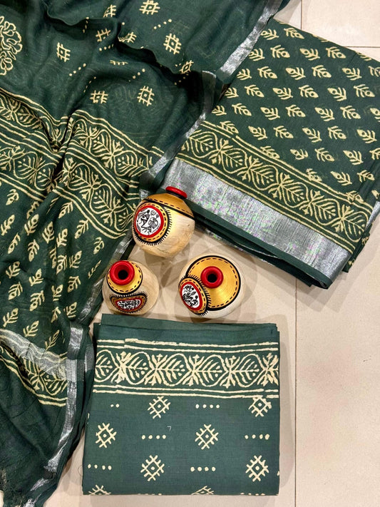 Exclusive Hand Block Linen Suit With Linen Dupatta(VkLS25)