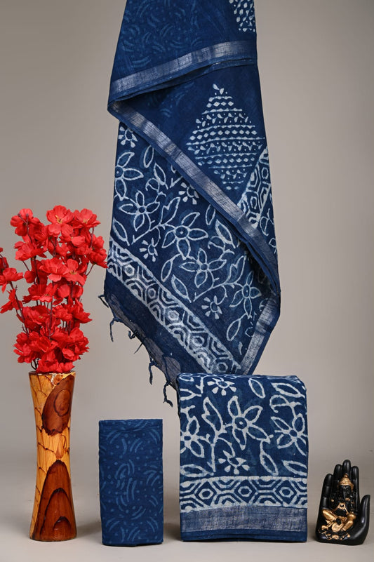 Exclusive Hand Block Linen Suit With Linen Dupatta(VkLS22)