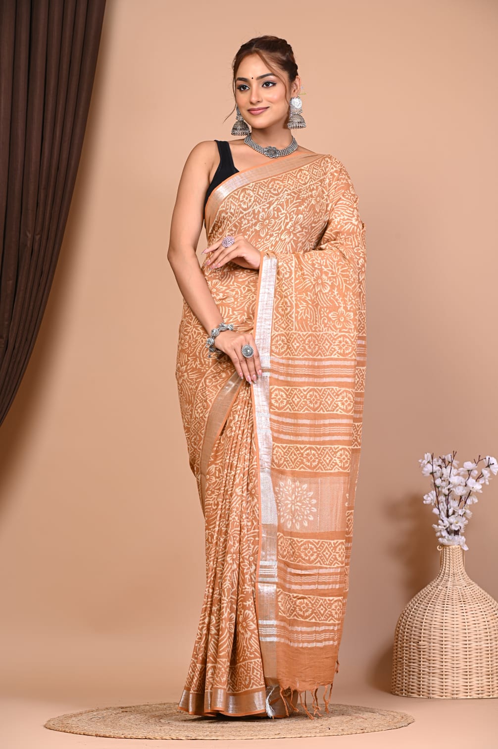 Exclusive Hand Block Linen Saree (VKLS22)