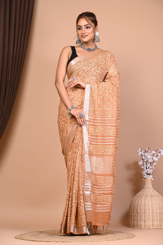Exclusive Hand Block Linen Saree (VKLS22)